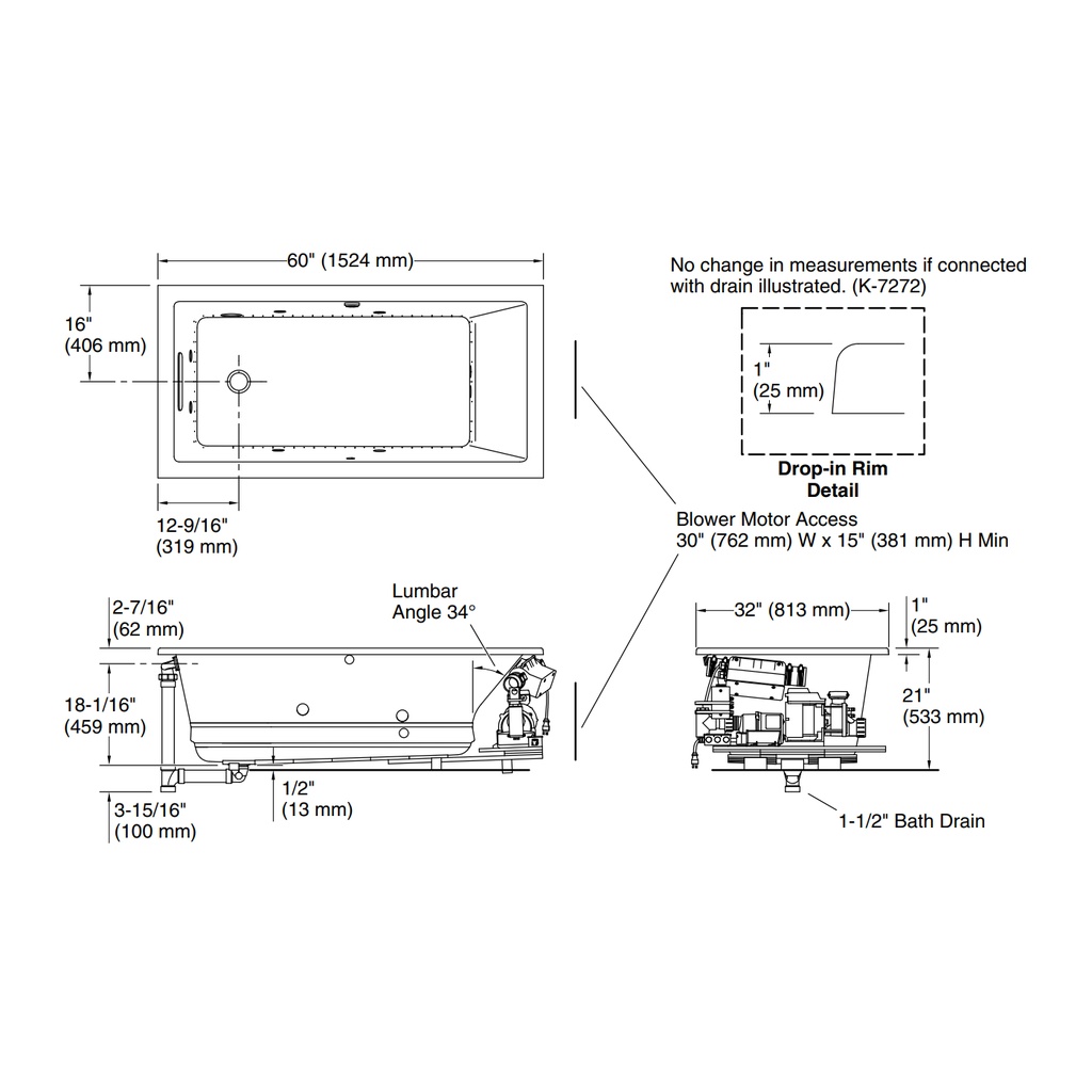 Kohler 1168-XHGH-7 Underscore Bbm Wp 60X32 Di