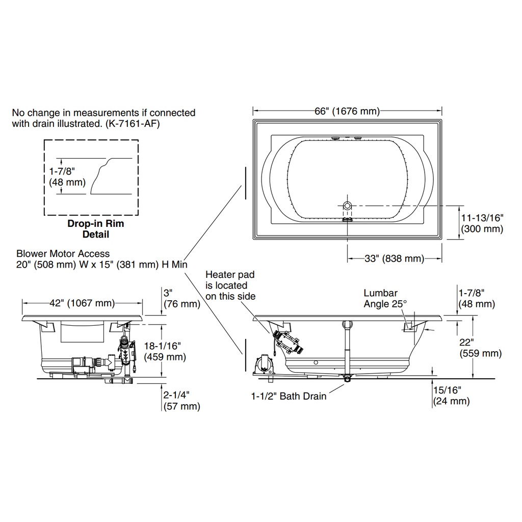 Kohler 1170-GHW-0 Memoirs Heated Bbm Bask 5.5' Bath