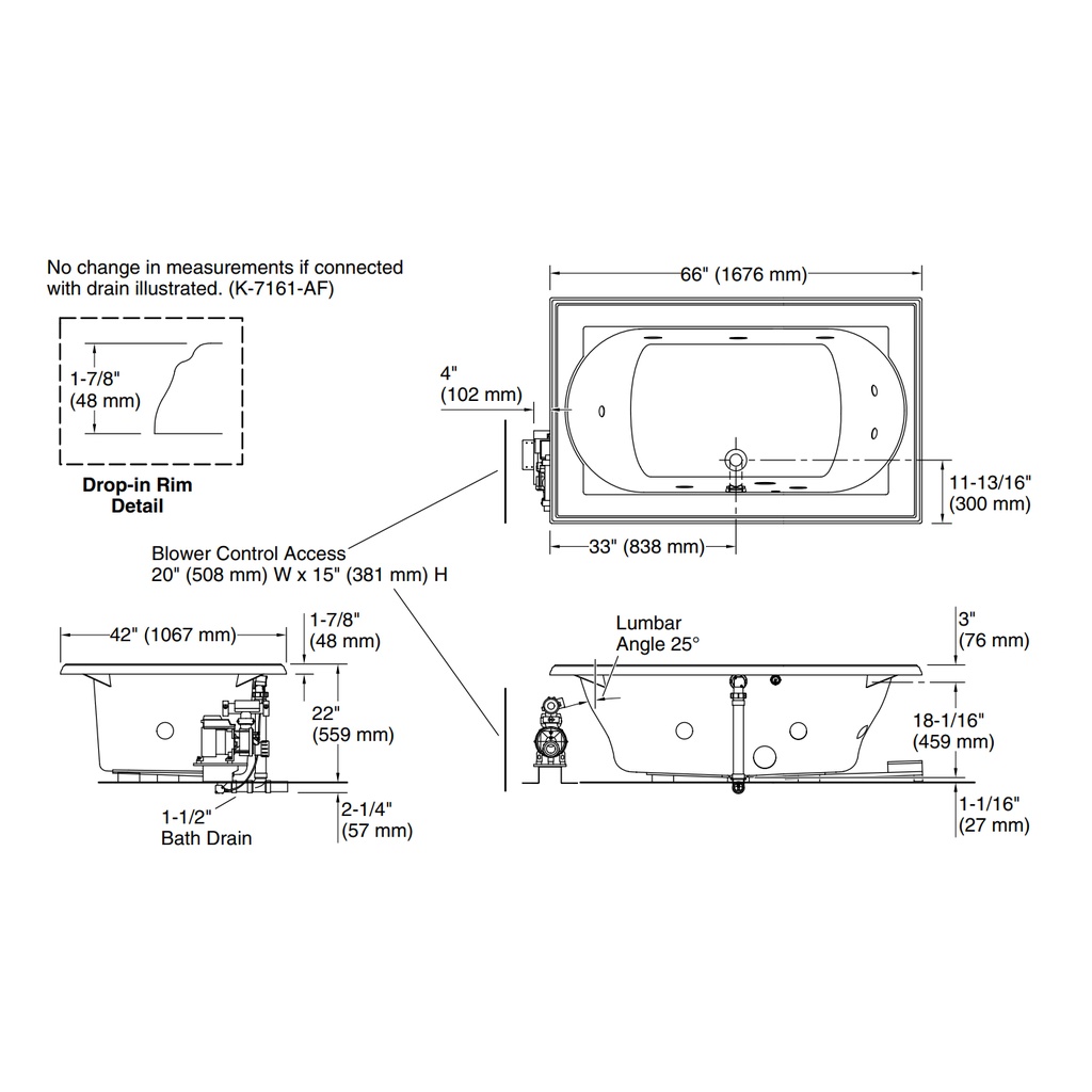 Kohler 1170-JHC-96 Memoirs 5.5' Flexjet Whirlpool
