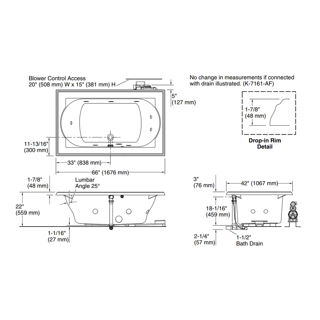 Kohler 1170-JHH-96 Memoirs 5.5' Flexjet Whirlpool