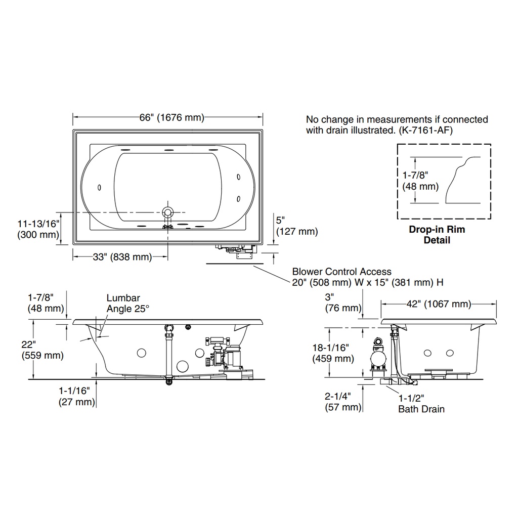 Kohler 1170-JHN-0 Memoirs 5.5' Flexjet Whirlpool