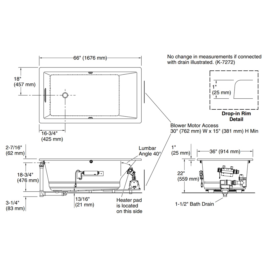 Kohler 1173-GHW-0 Underscore Heated Bbm Bask Bath