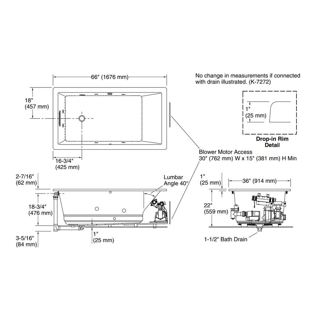 Kohler 1173-XHGH-0 Underscore Bbm Wp 66X36 Di