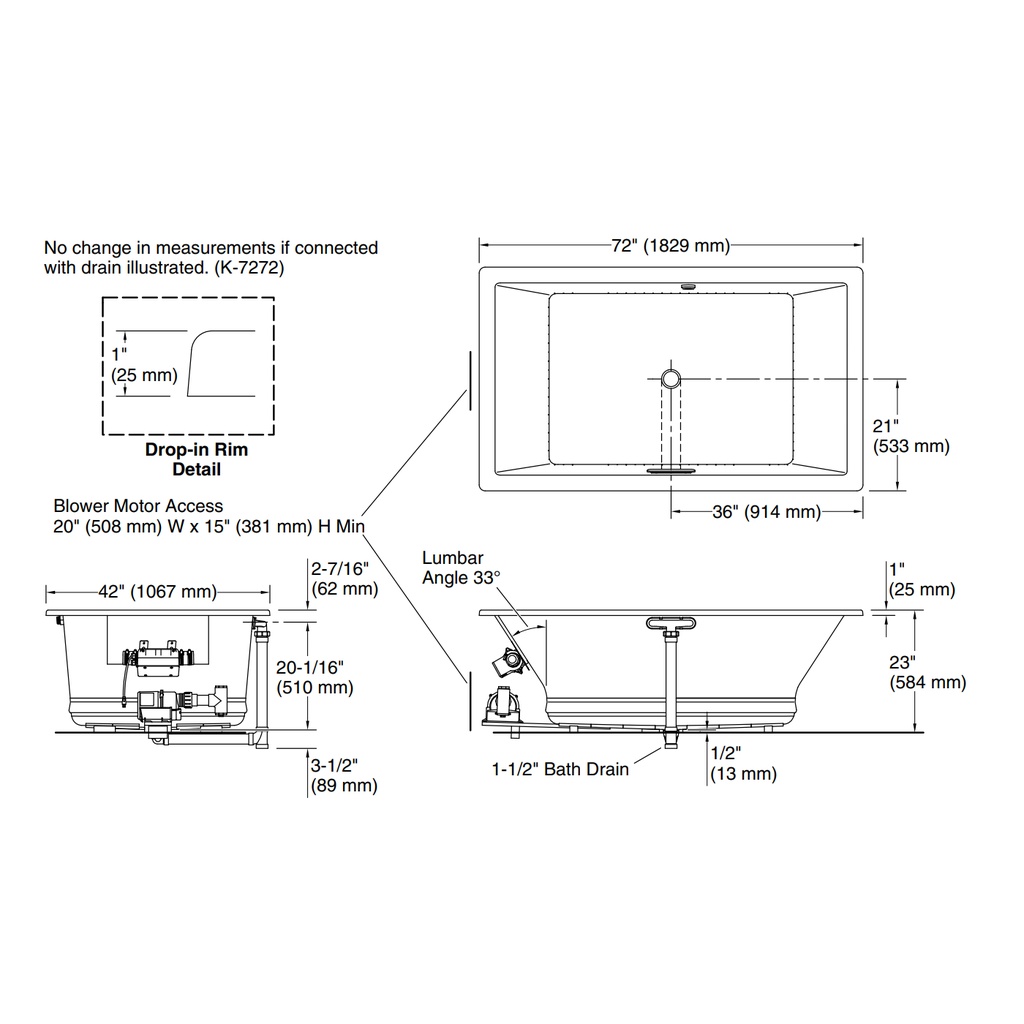 Kohler 1174-GH-0 Underscore Heated Bbm 6' Bath