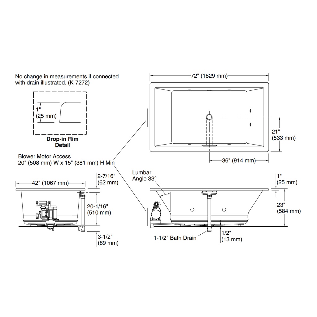 Kohler 1174-JH-0 Underscore 72X42X23 Fj Whirlpool Bath