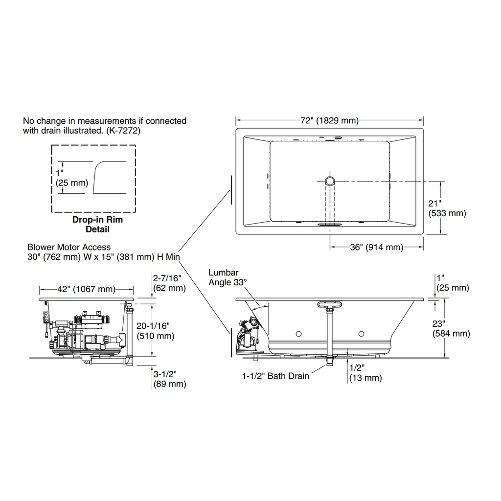 Kohler 1174-XHGH-96 Underscore Bbm Wp 72X42 Di