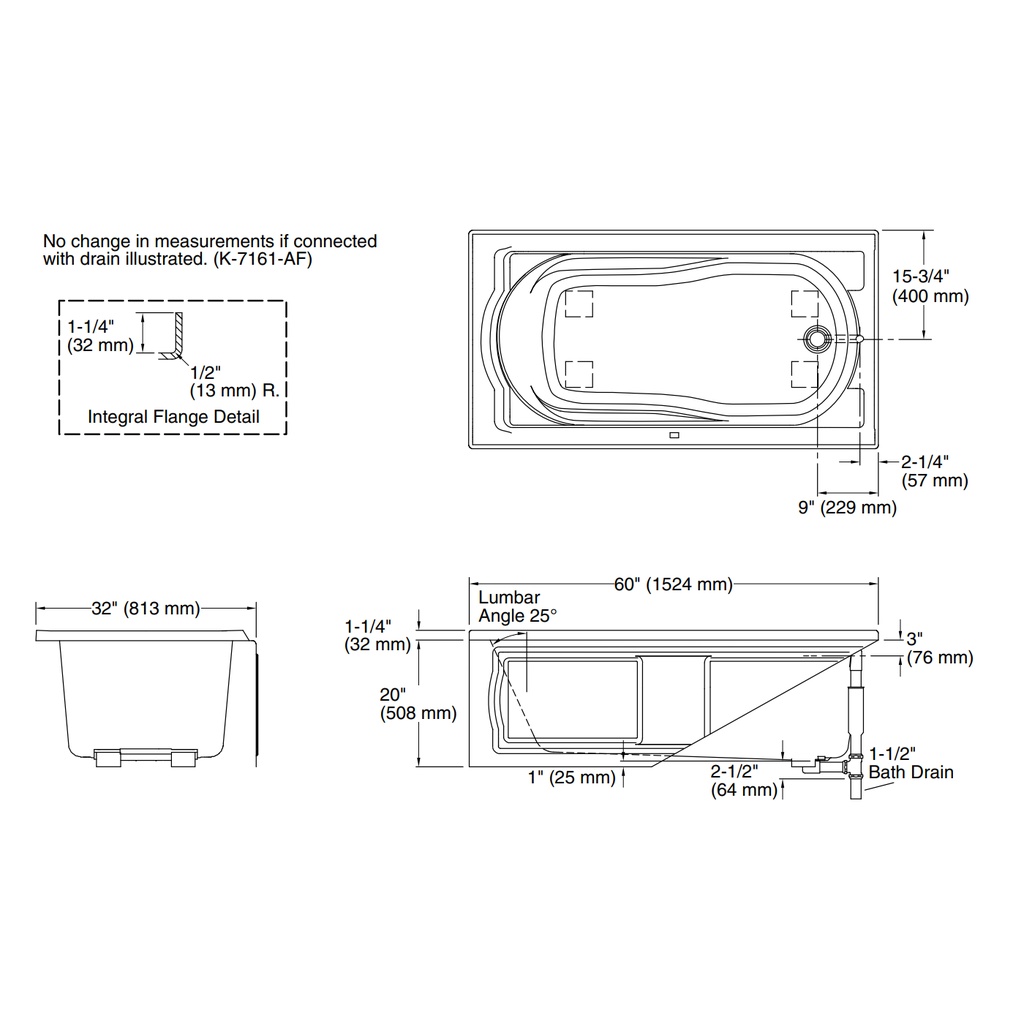 Kohler 1184-RA-0 Devonshire 5' Bath, Rh Apron
