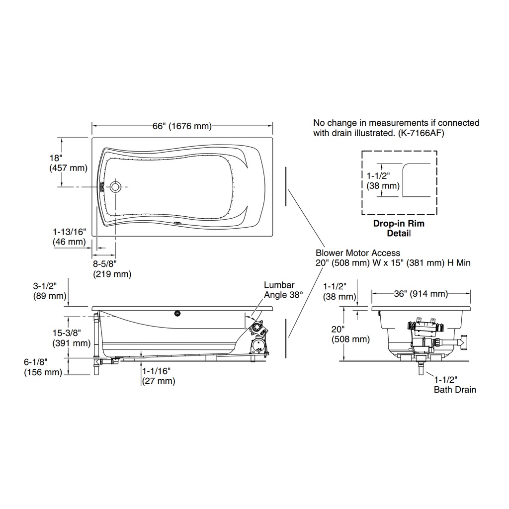 Kohler 1224-GH-0 Mariposa 5.5' Heated Bbm Bath D-I