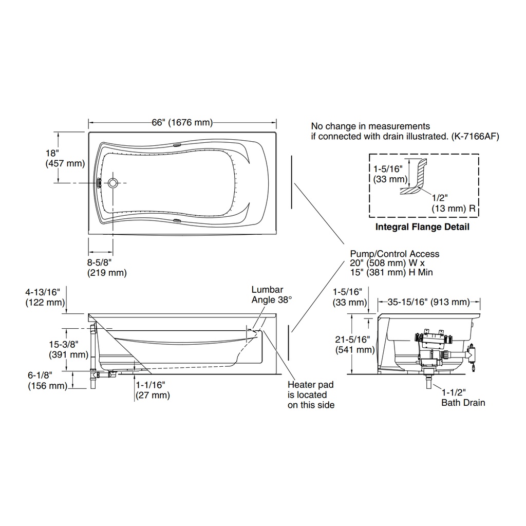 Kohler 1224-GHLAW-0 Mariposa 5.5' Heated Bbm Bask Bath