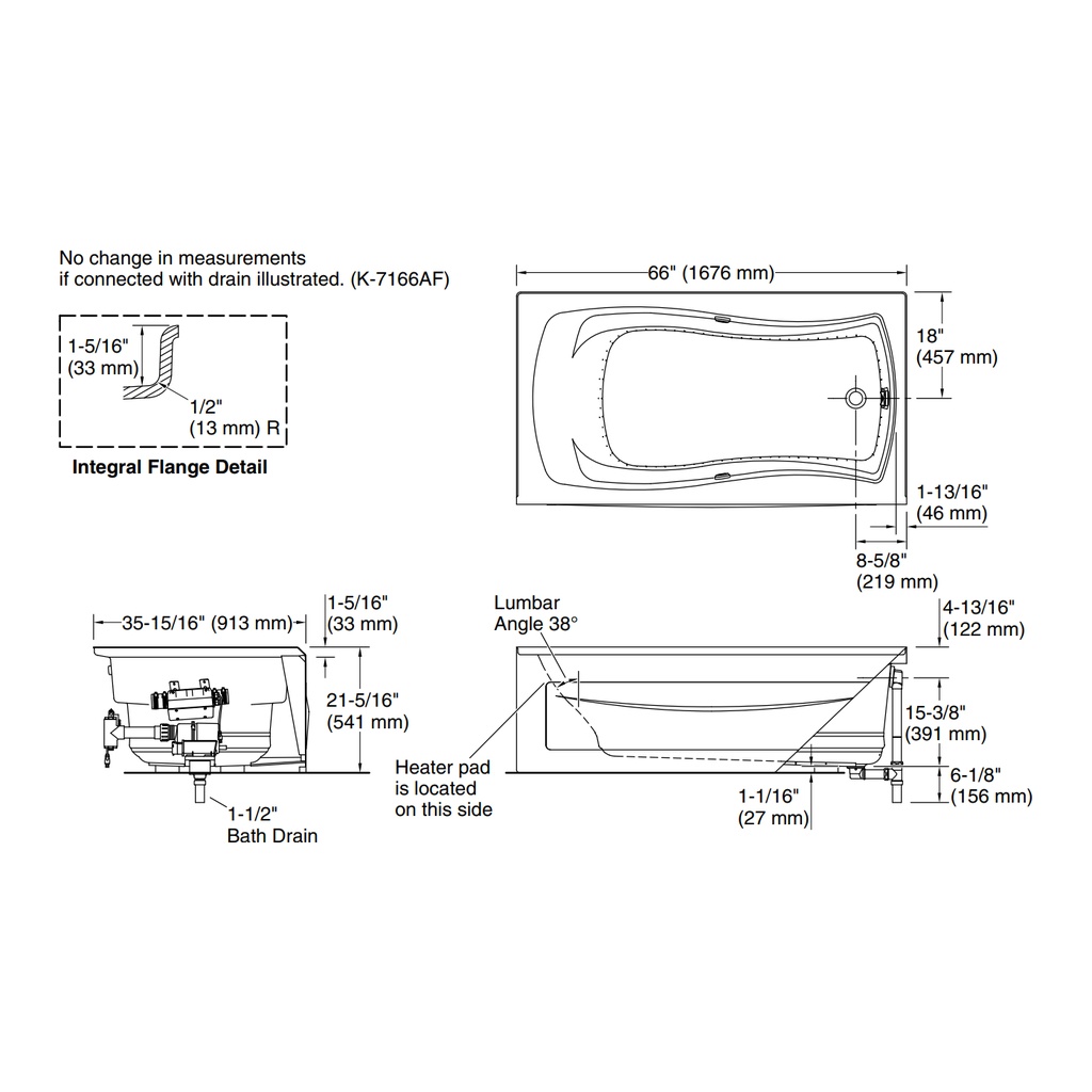 Kohler 1224-GHRAW-0 Mariposa 5.5' Heated Bbm Bask Bath