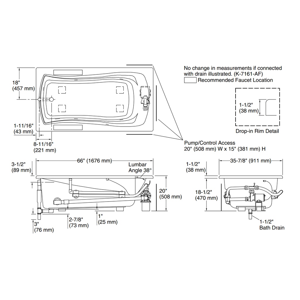 Kohler 1224-H-0 Mariposa 5-1/2 Wp Drop-In Usa 120V Heat