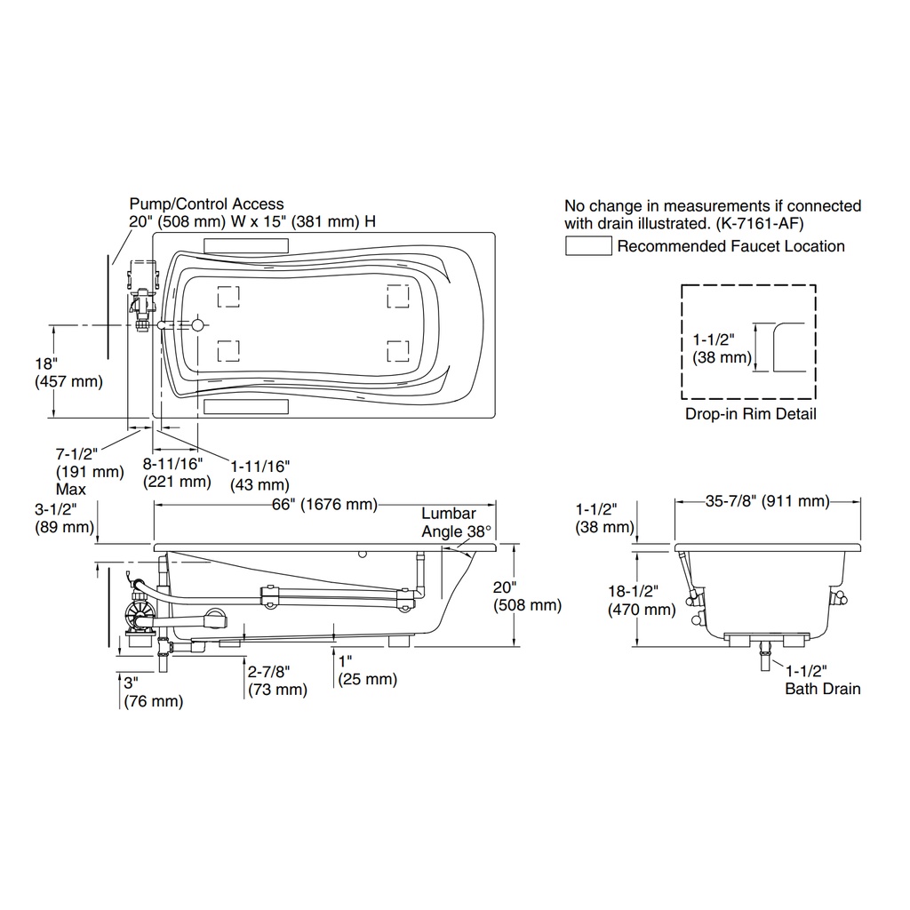 Kohler 1224-HB-0 Mariposa 5-1/2 Wp Drop-In Usa 120V Heat