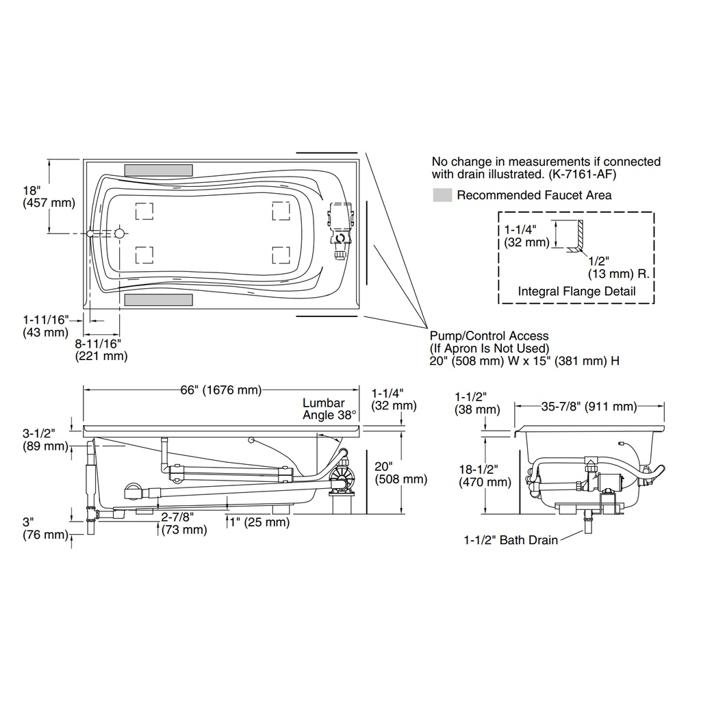 Kohler 1224-L-0 Mariposa 5-1/2 Wp Flanged Usa Lh 120V