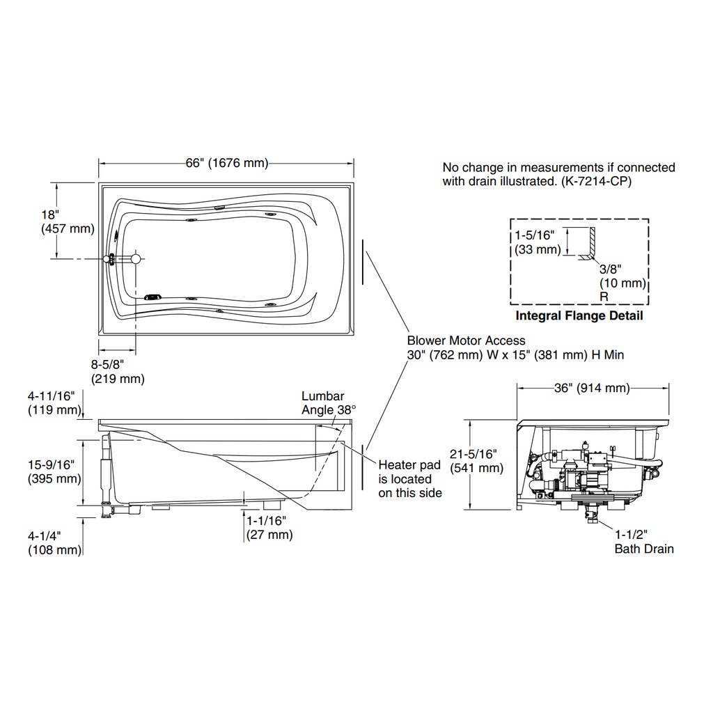 Kohler 1224-LAW-0 Mariposa Bask 5.5' Wp Int Apron Usa Lh