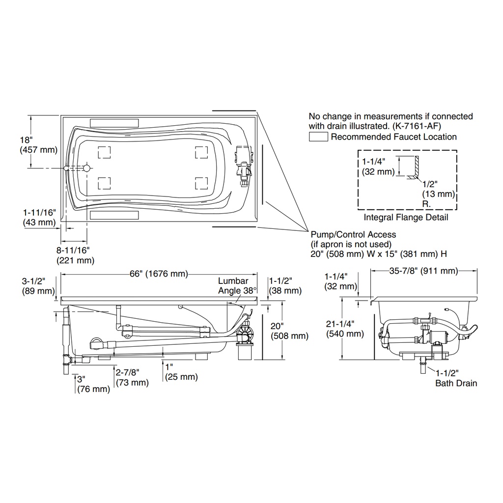 Kohler 1224-LH-0 Mariposa 5-1/2 Wp Flg Usa Lh 120V Heat