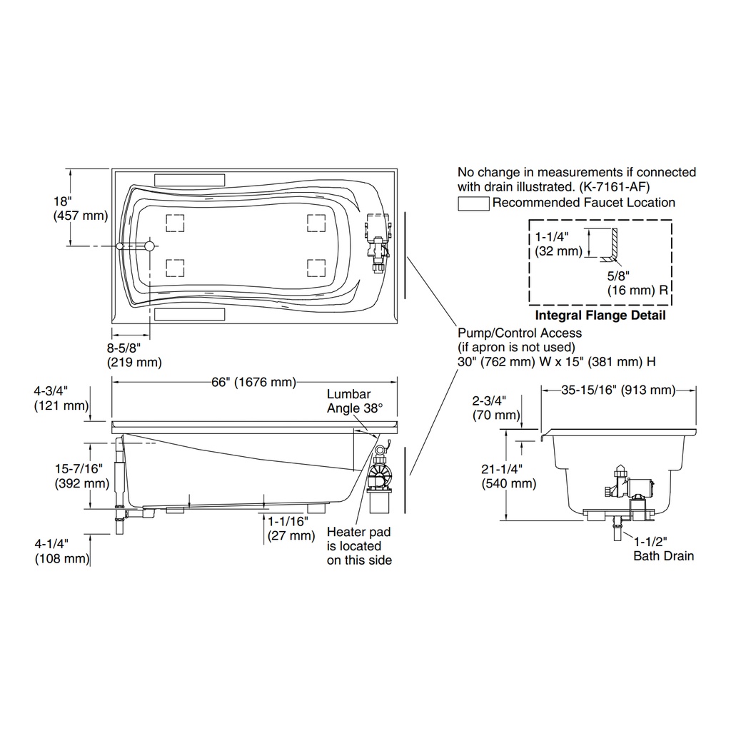 Kohler 1224-LW-0 Mariposa Bask 5-1/2 Wp Flanged Usa Lh
