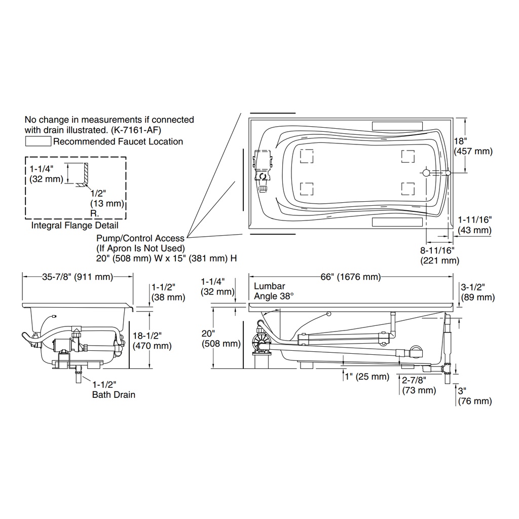 Kohler 1224-R-0 Mariposa 5-1/2 Wp Flanged Usa Rh 120V