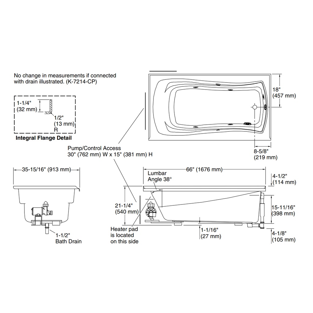 Kohler 1224-RW-0 Mariposa Bask 5-1/2 Wp Flanged Usa Rh