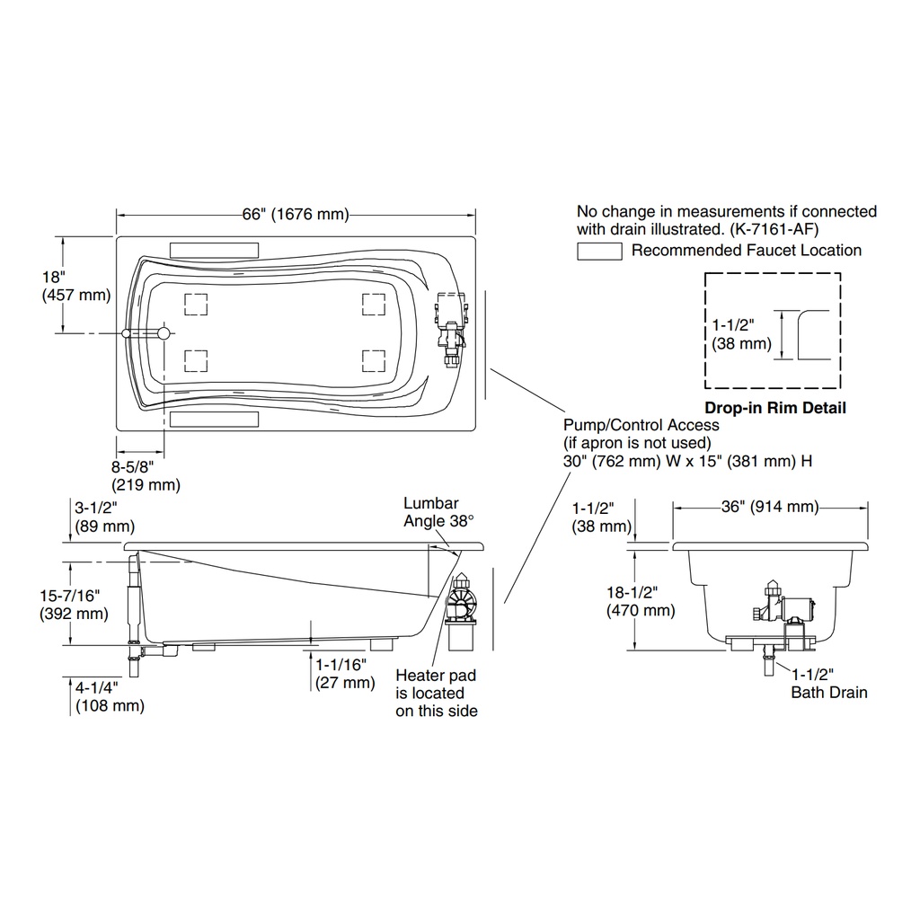 Kohler 1224-W1-0 Mariposa Bask 5-1/2 Wp Drop-In Usa