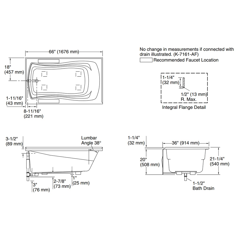 Kohler 1229-L-0 Mariposa 5-1/2 Bath/Lh+Flange