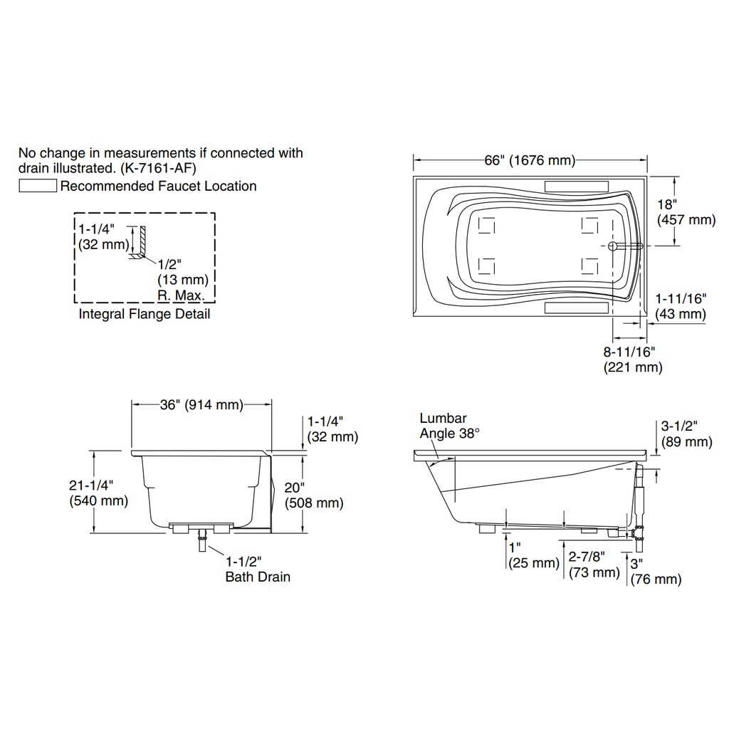 Kohler 1229-R-0 Mariposa 5-1/2 Bath/Rh+Flange