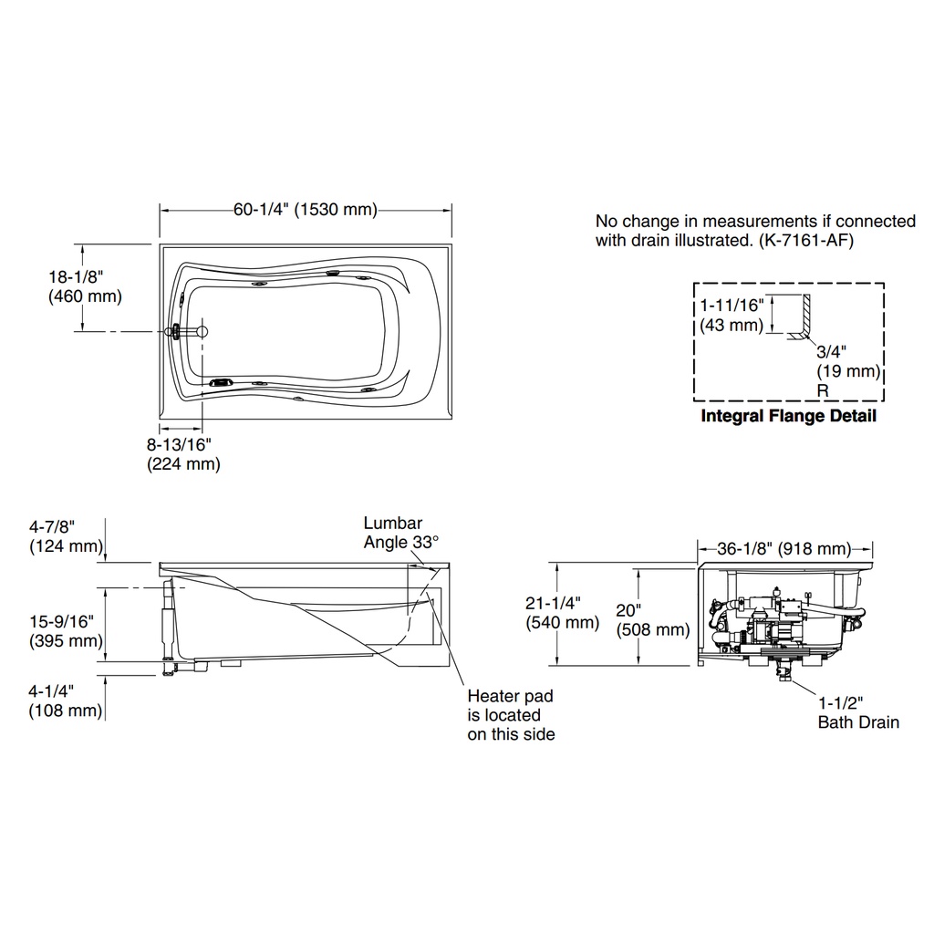 Kohler 1239-LAW-0 Mariposa Bask 5' Wp Int Apron Usa Lh