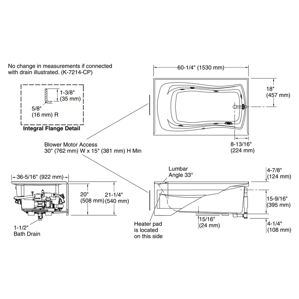 Kohler 1239-RAW-0 Mariposa Bask 5' Wp Int Apron Usa Rh