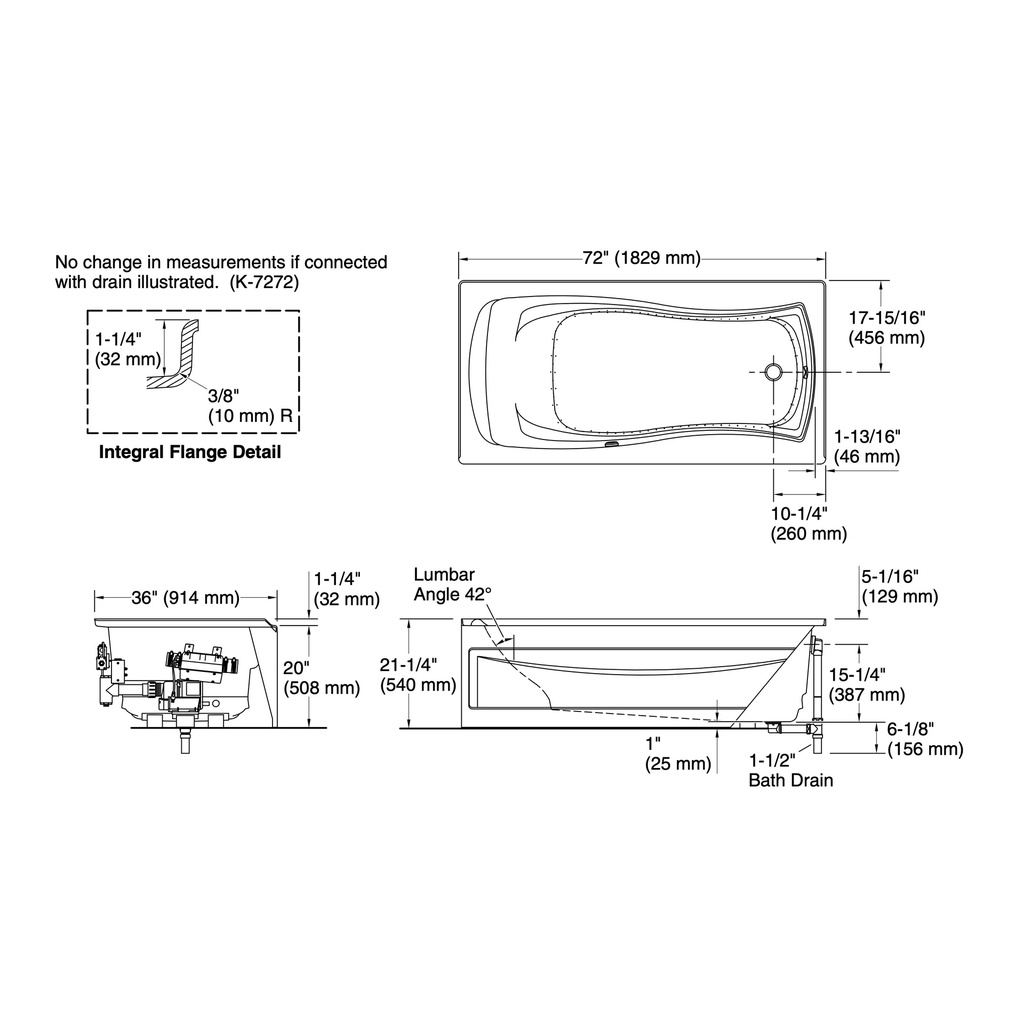 Kohler 1257-GHRA-0 Mariposa Heated Bbm Bath, Apron, Rh