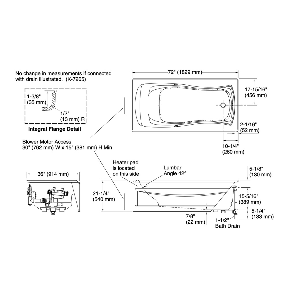 Kohler 1257-GHRAW-0 Mariposa Heated Bbm Bask Bath Apn