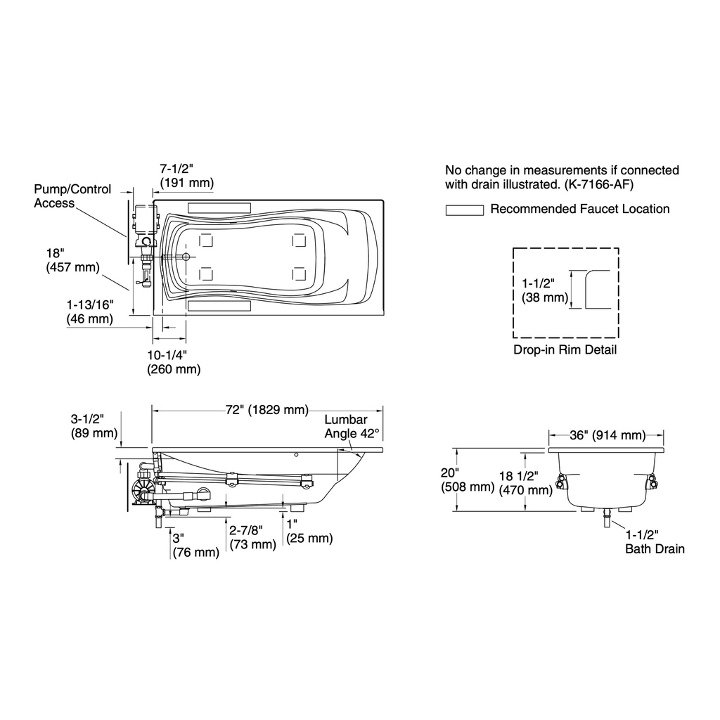 Kohler 1257-HB-0 Mariposa 6' Wpool 120V Usa Di Heat, Cust