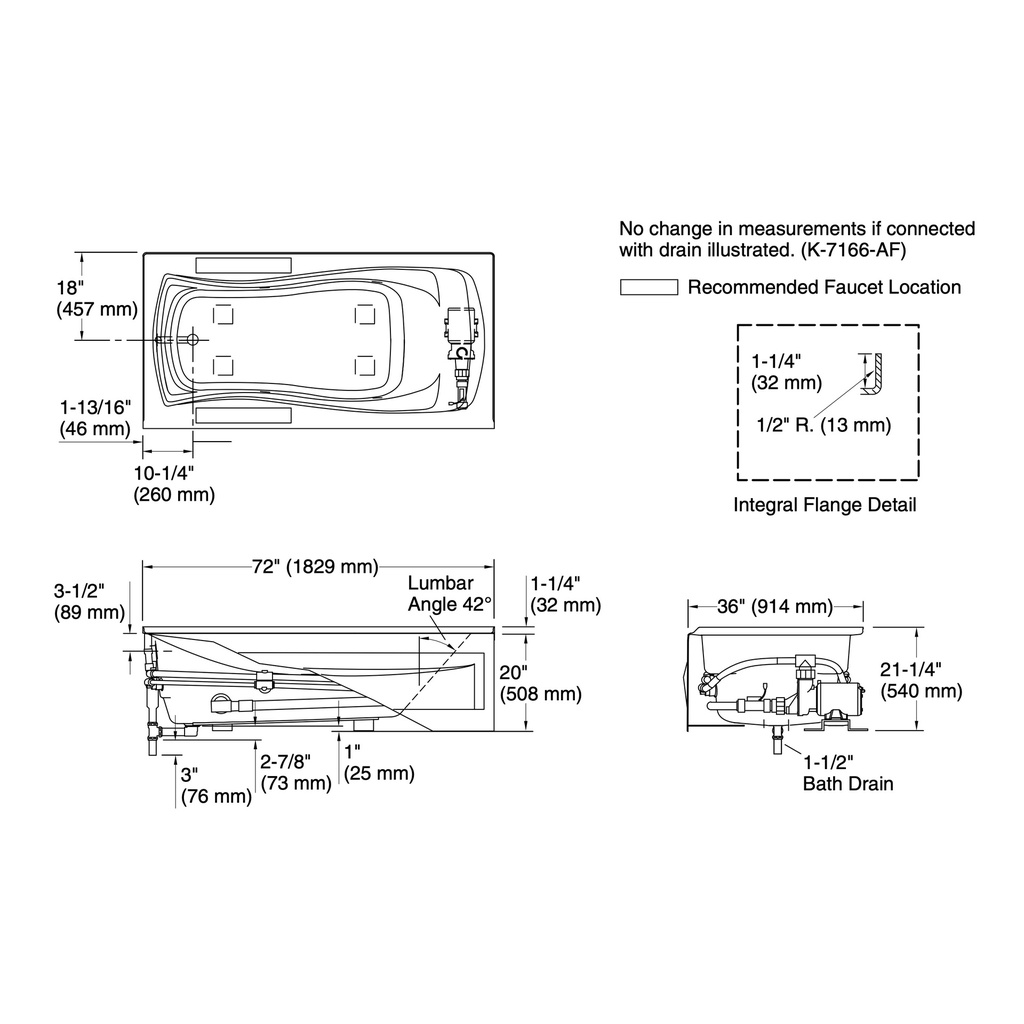 Kohler 1257-HL-0 Mariposa 6' Wpool 120V Usa Lh Drn Int Ap