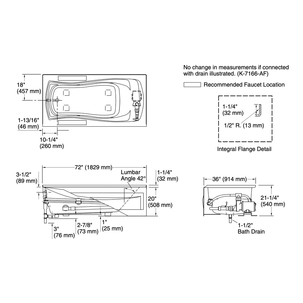 Kohler 1257-HR-0 Mariposa 6' Wpool 120V Usa Rh Drn Int Ap