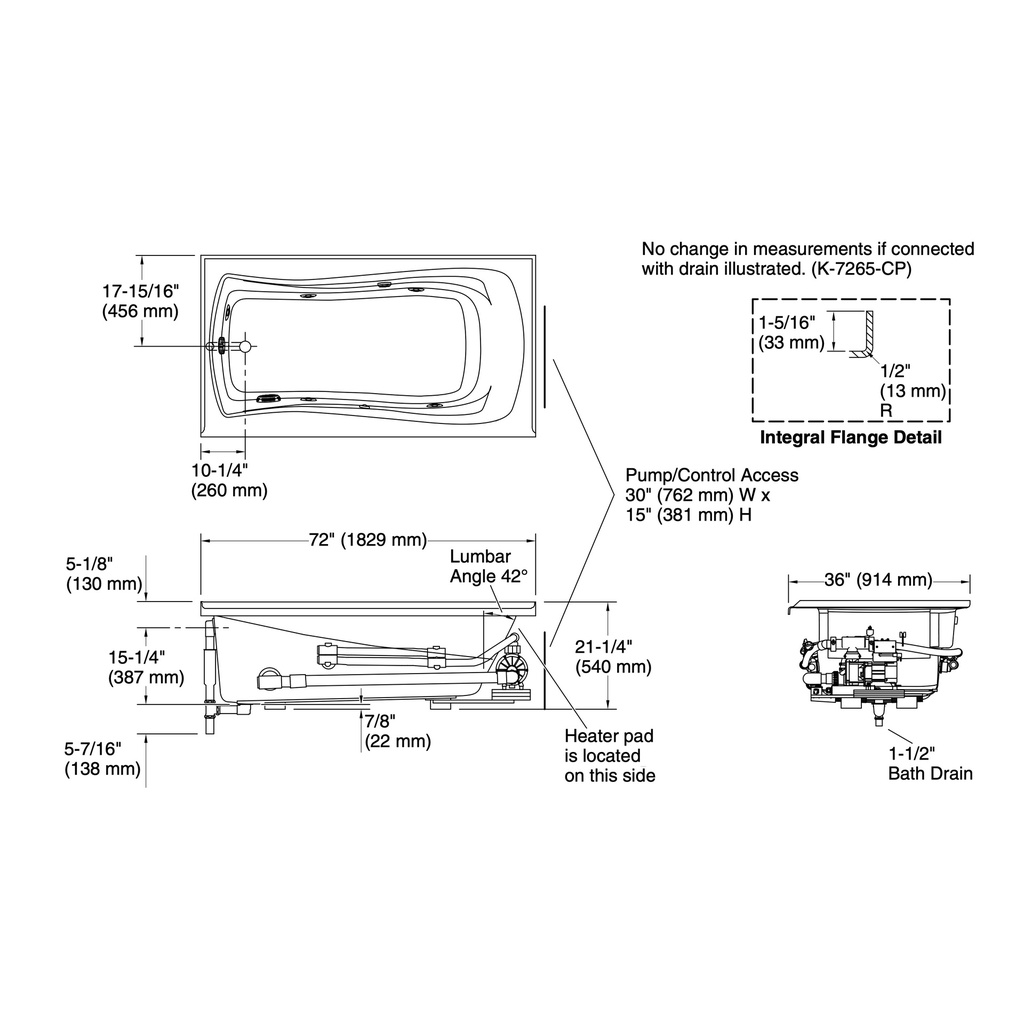 Kohler 1257-LAW-0 Mariposa Bask 6' Wp, W/Apron, Lh