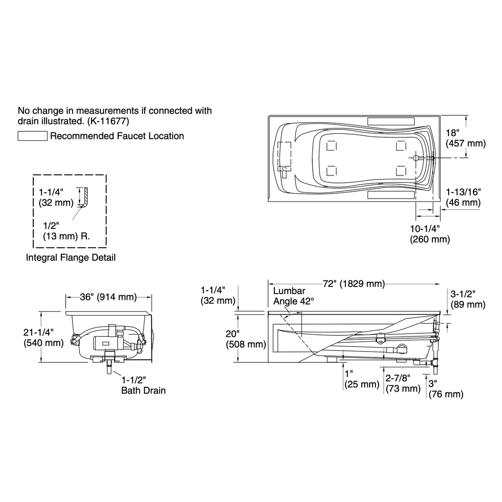 Kohler 1257-RA-0 Mariposa 6' Whirlpool, W/Apron, Rh