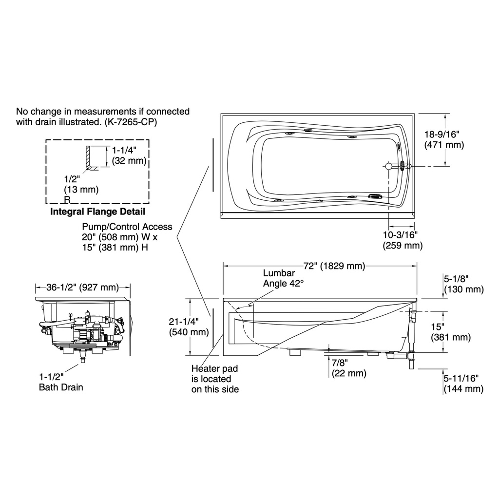 Kohler 1257-RAW-0 Mariposa Bask 6' Wp, W/Apron, Rh