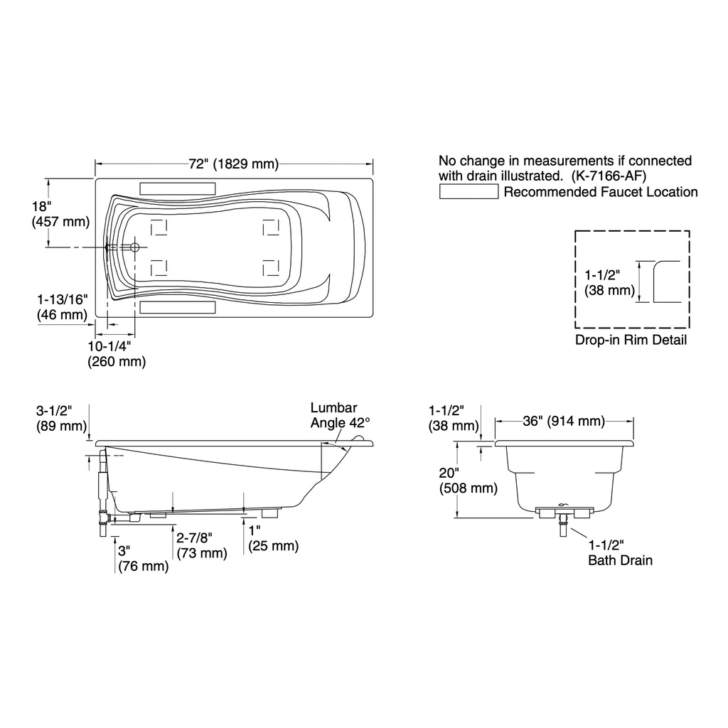 Kohler 1259-0 Mariposa 6' Bath/Drop-In