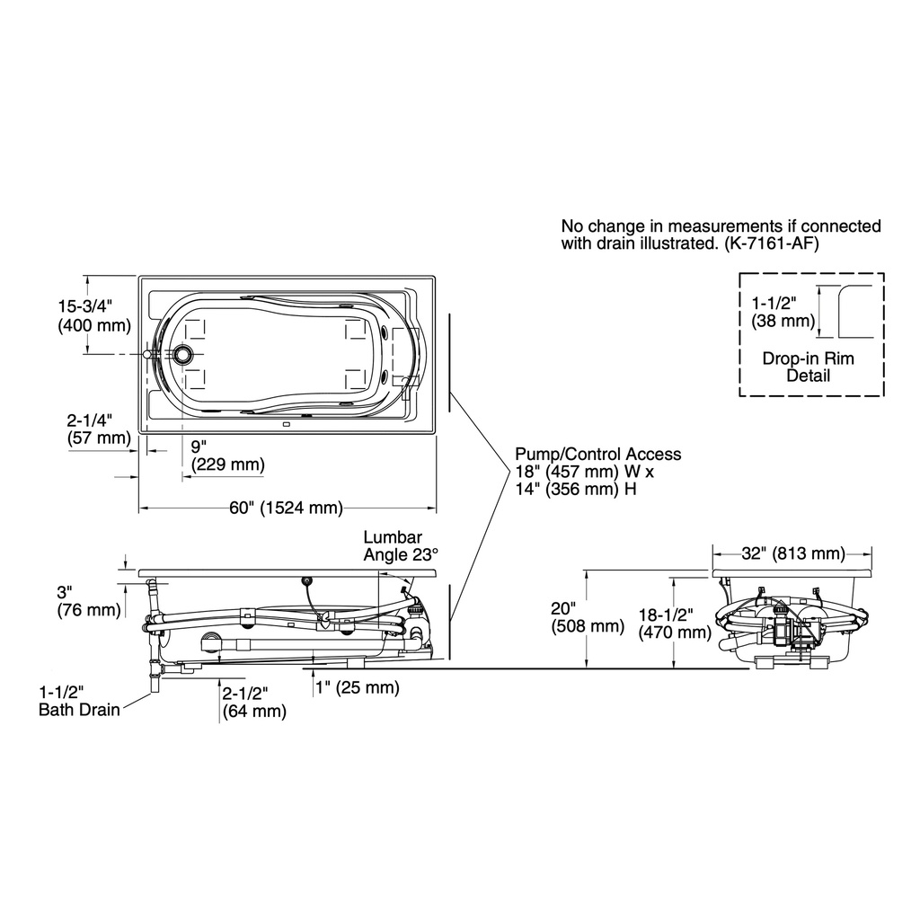 Kohler 1357-H-0 Devonshire 5' Flexjet Whirlpool W/Heat