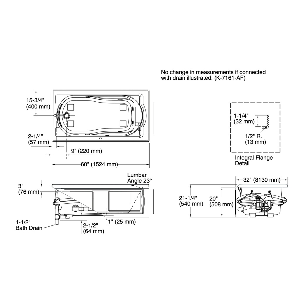 Kohler 1357-HL-0 Devonshire 5' Flexjet Wp, Lh Aprn W/Ht