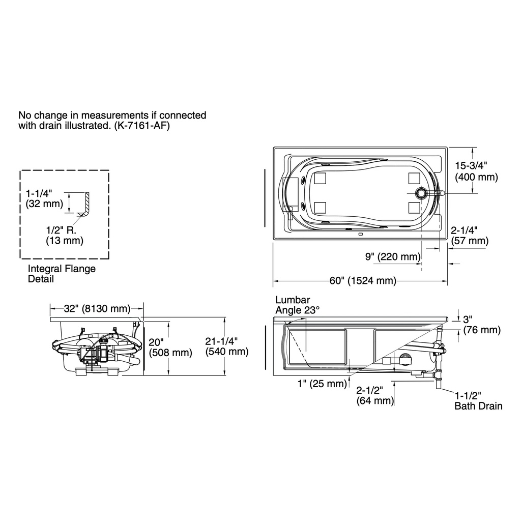 Kohler 1357-HR-0 Devonshire 5' Flexjet Wp, Rh Aprn W/Ht
