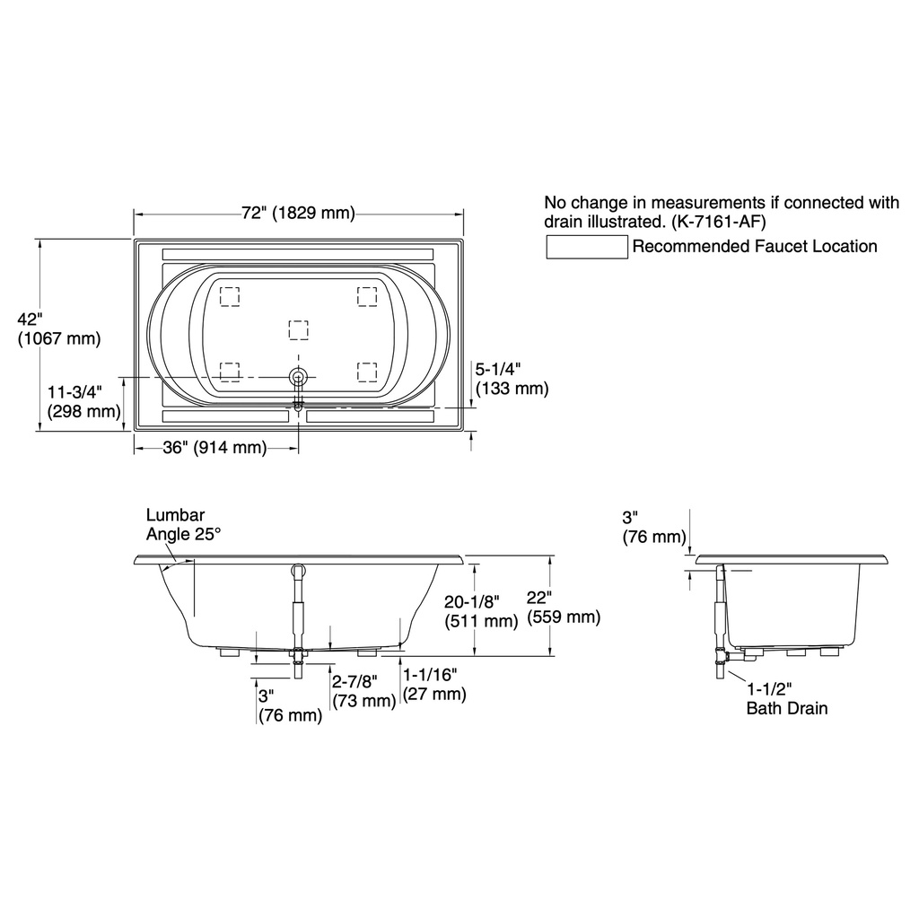 Kohler 1417-0 Memoirs 6' Bath W/Front Drain