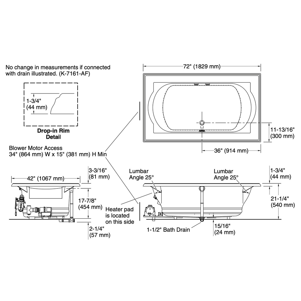 Kohler 1418-GHW-0 Memoirs Heated Bbm Bask 6' Bath