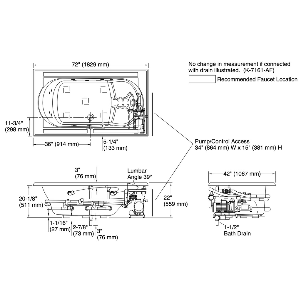 Kohler 1418-V-96 Memoirs 6' Spa/Massage Package Wp