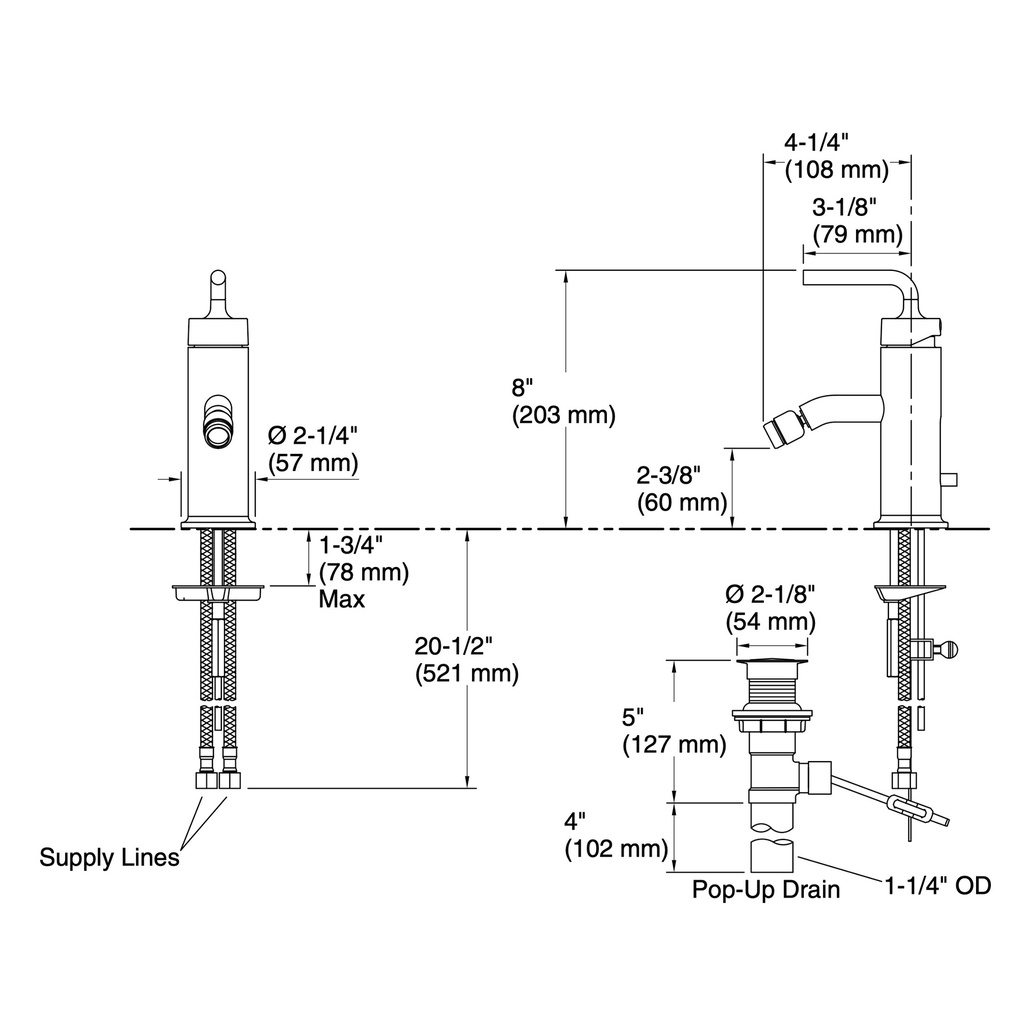 Kohler 14434-4A-AF Purist Single Control Bidet Faucet