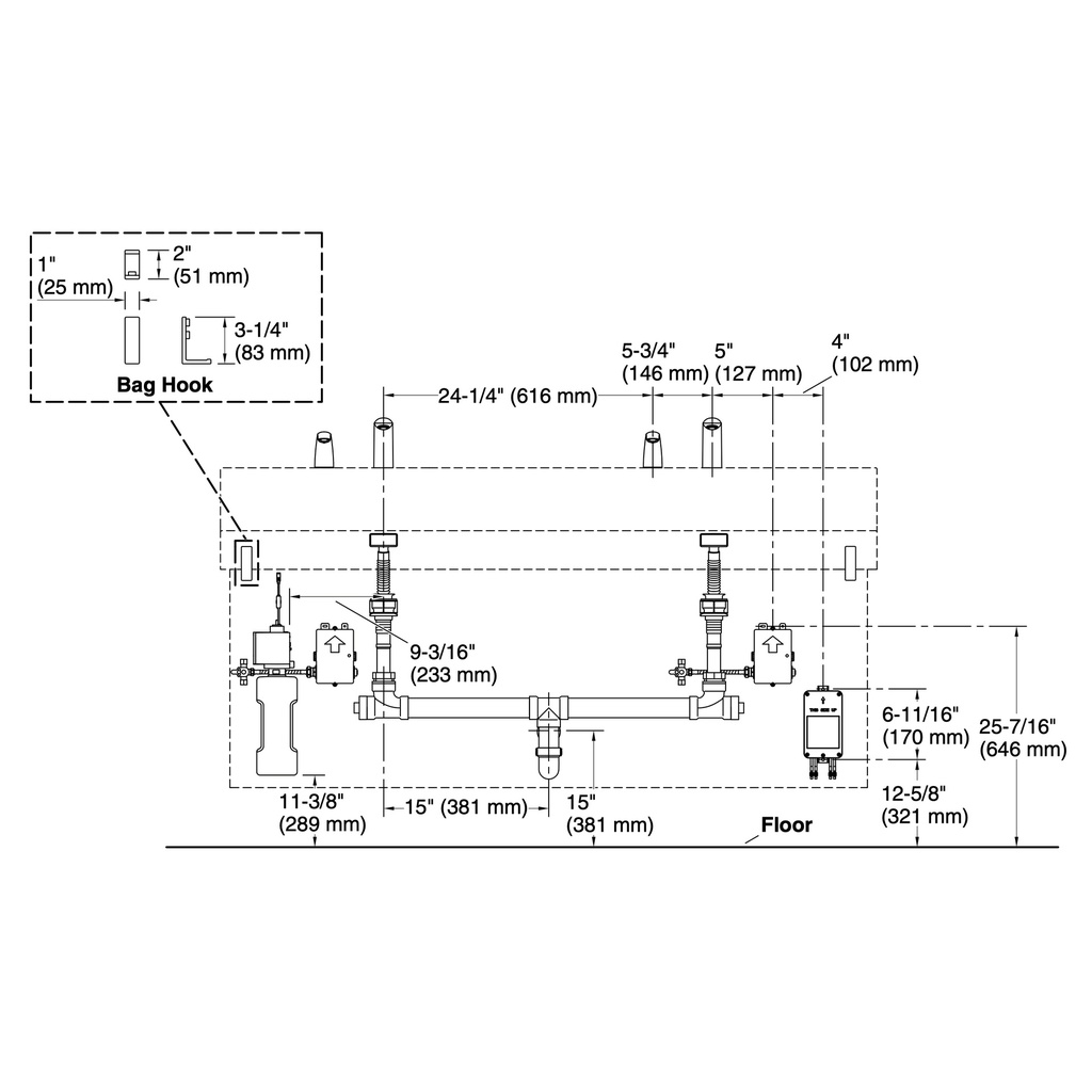 Kohler 181032-BK1-CP Constellation Kumin 60 Trough Dm