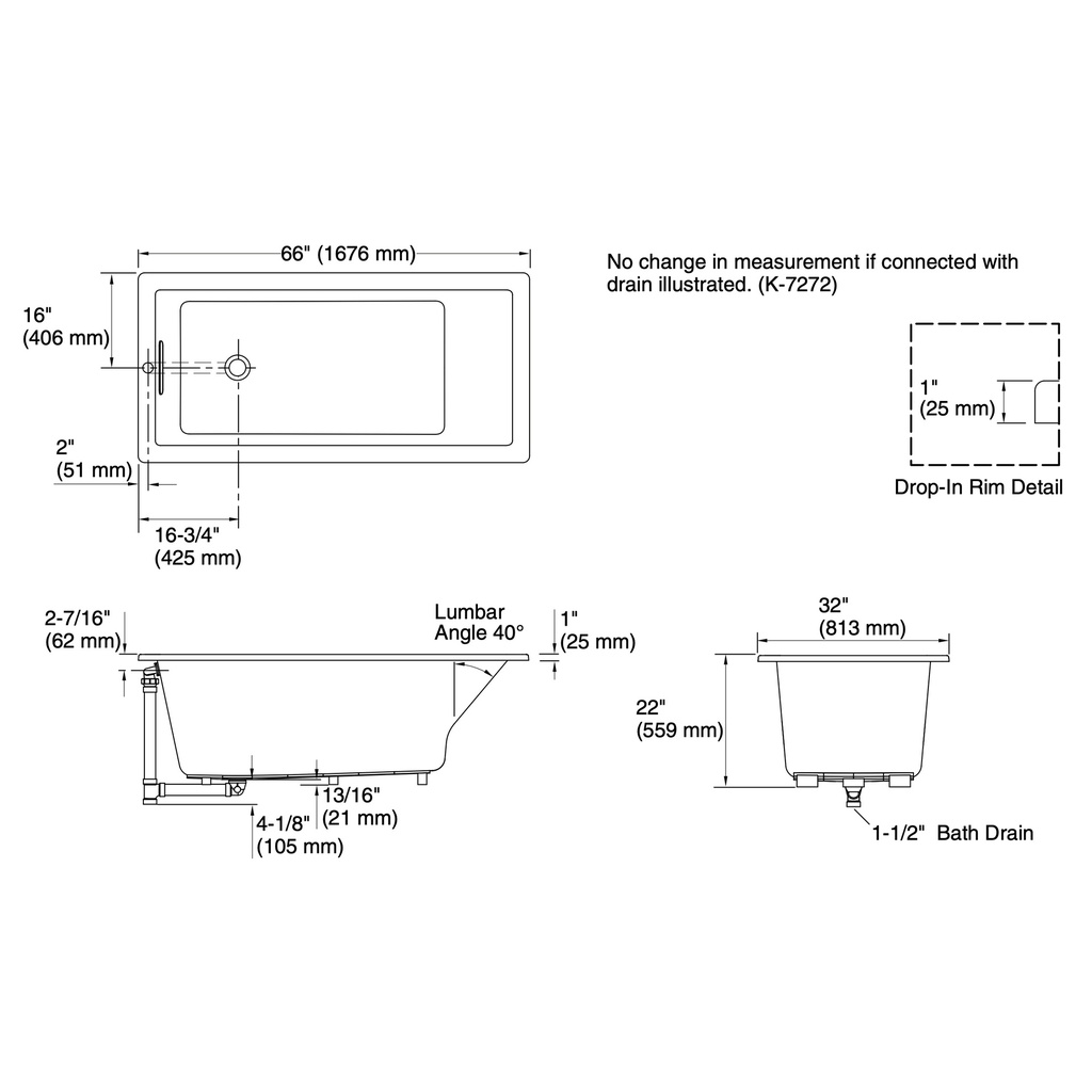 Kohler 1821-96 Underscore Contemporary 5.5' Bath