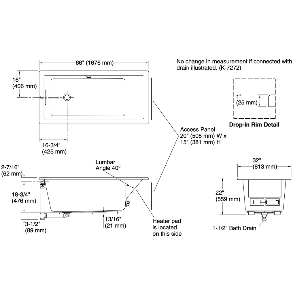 Kohler 1821-W1-7 Underscore Bask Di 66X32 Bath