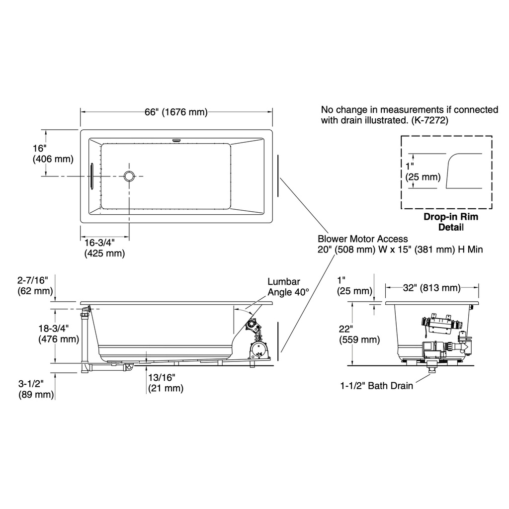 Kohler 1822-GH-7 Underscore Heated Bbm 5.5' Bath