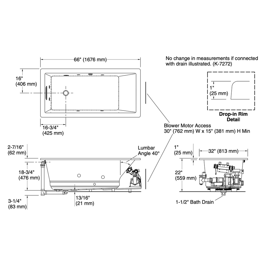 Kohler 1822-XHGH-95 Underscore Bbm Wp 66X32 Di