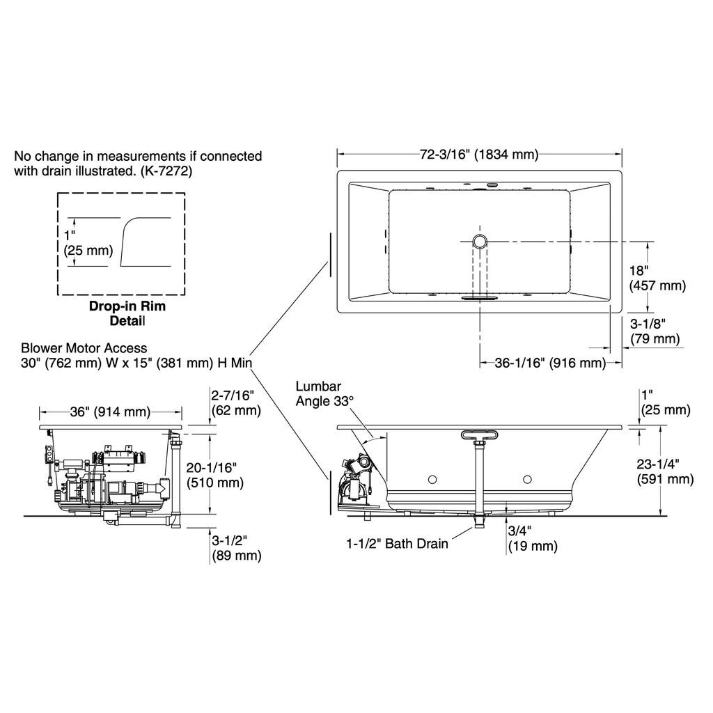 Kohler 1835-XHGH-95 Underscore Bbm Wp 72X36 Di
