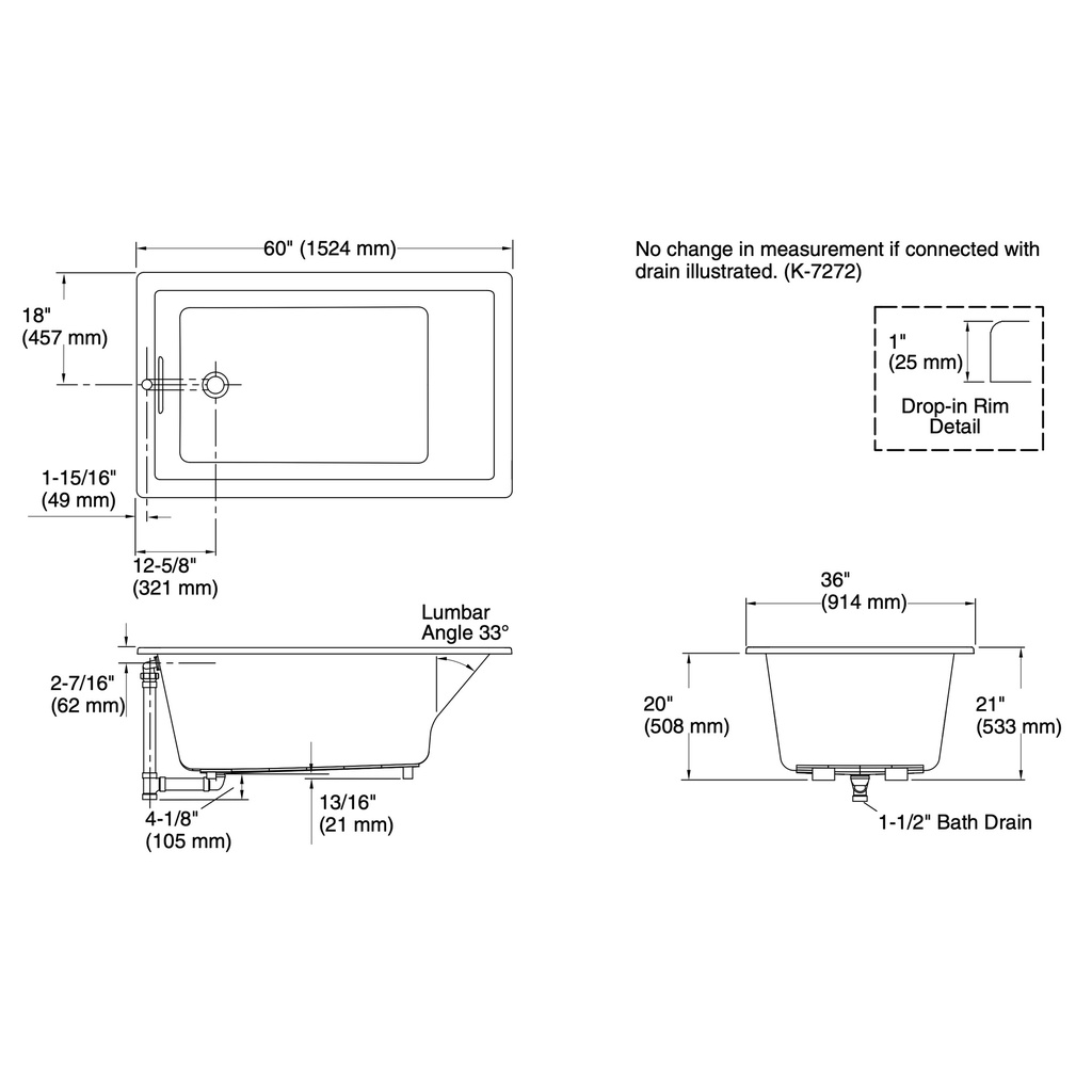 Kohler 1848-0 Underscore 60X36X21 Bath